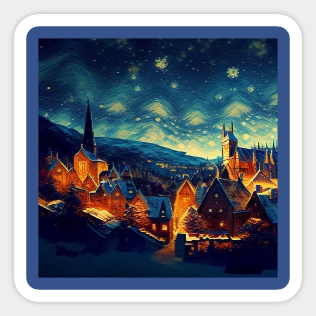 Starry Night Over Hogsmeade Village Sticker by Grassroots Green